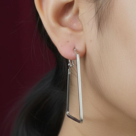 Minimalist Silver Geometric Trapezoid Hoop Earrings