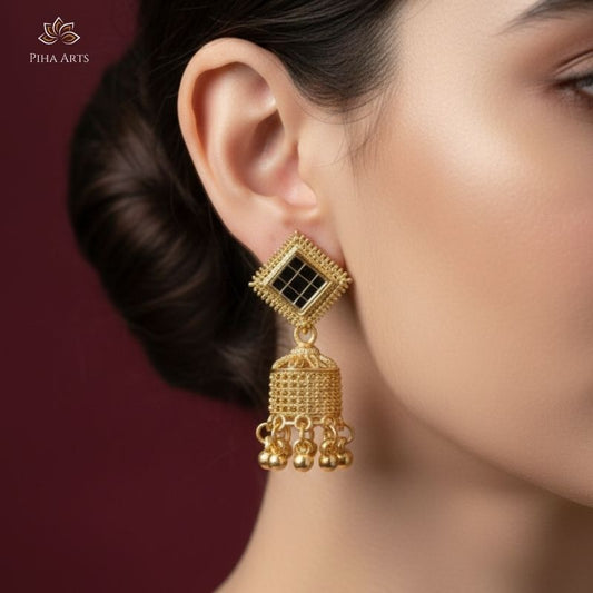 Traditional Gold Toned Square Mirror Work Jhumka Earrings