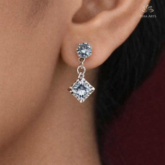 Classic Silver Rhombus Crystal Drop Earrings