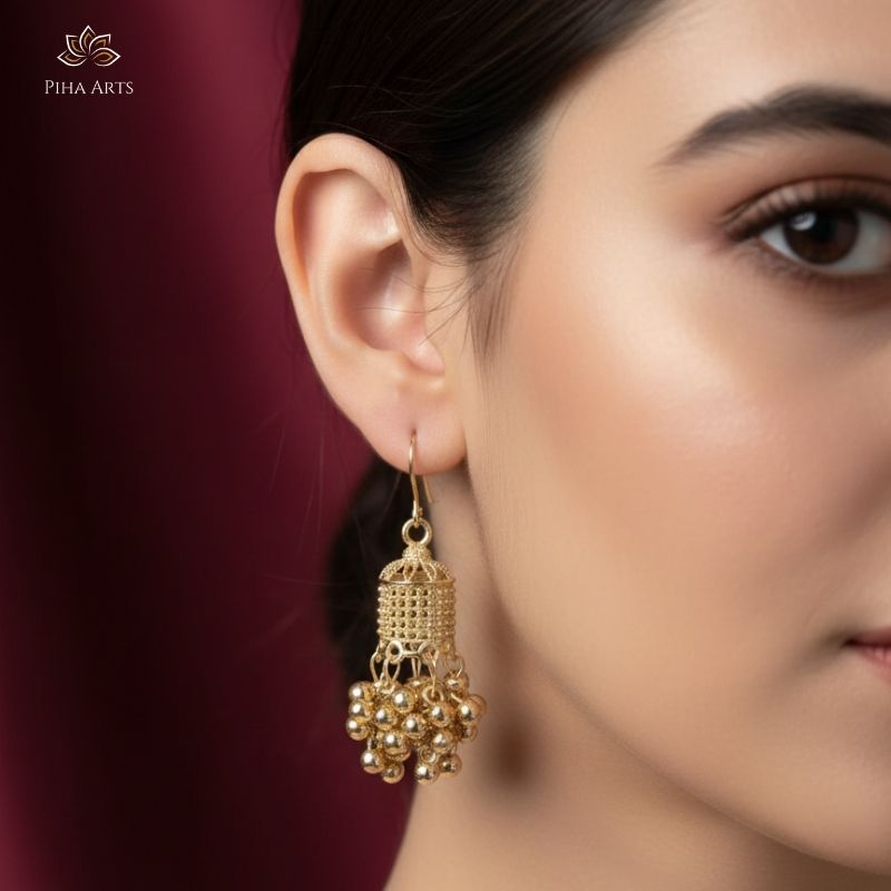 Contemporary Gold Toned Cage Style Dangle Earrings