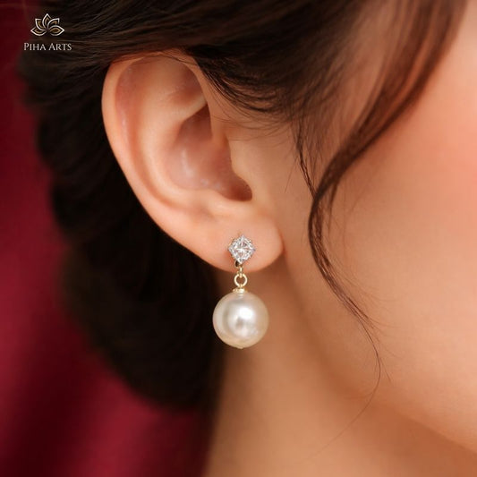 Classic Pearl Drop Earrings with Shimmering Crystal Studs