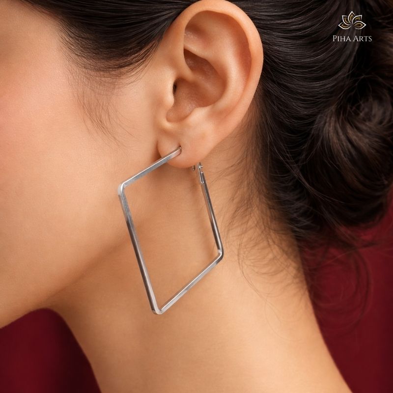 Sleek Silver Minimalist Square Hoop Earrings
