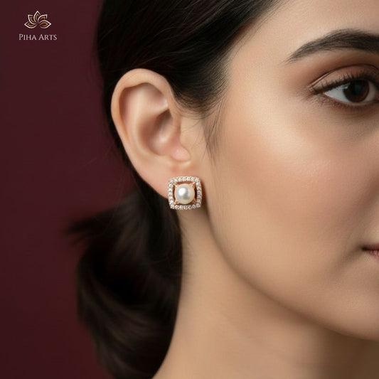 Sophisticated White Floral Enamel Pear-Shaped Studs