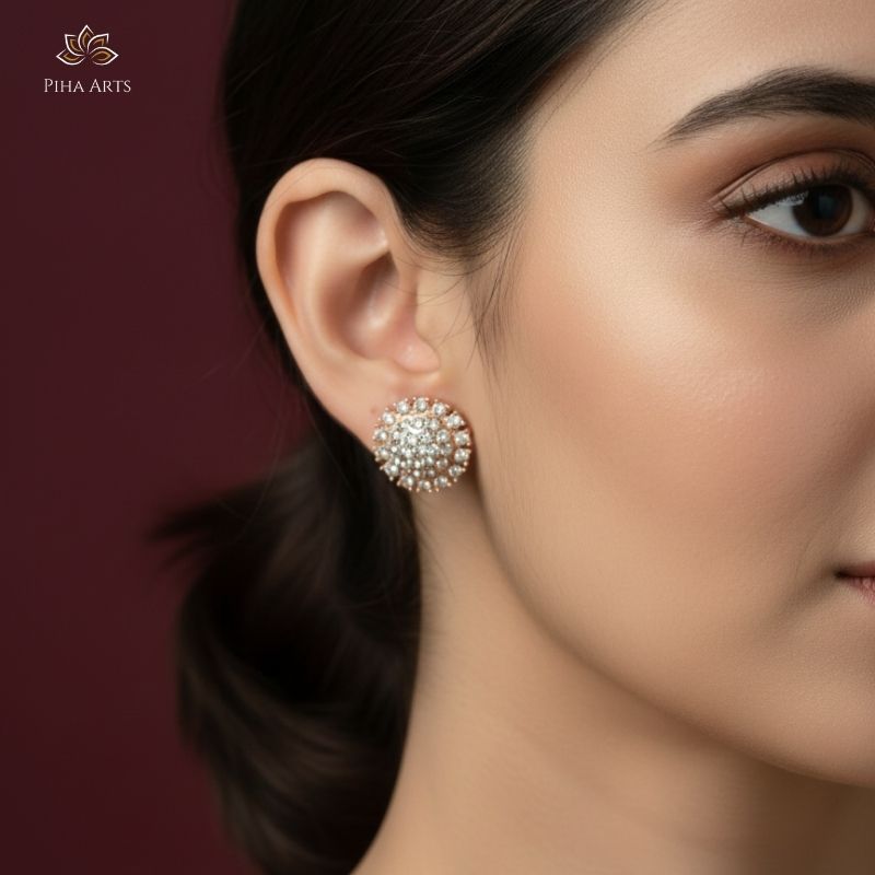 Rose Gold American Diamond Cluster Domed Stud Earrings