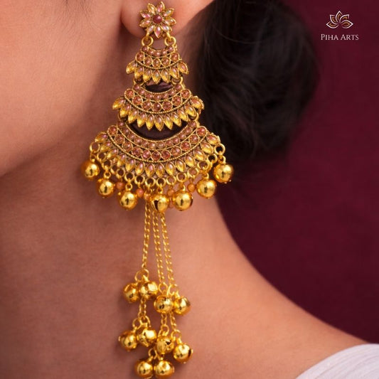 Traditional Antique Gold Kashmiri Jhumka Earrings for Women
