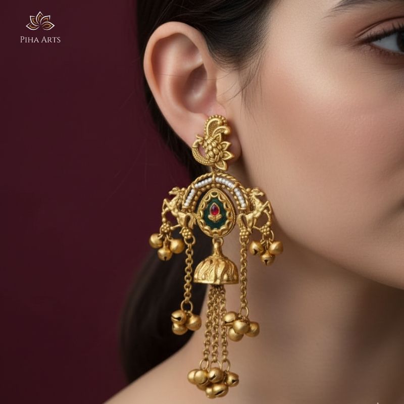 Heavy Antique Gold Kashmiri Jhumka Earrings