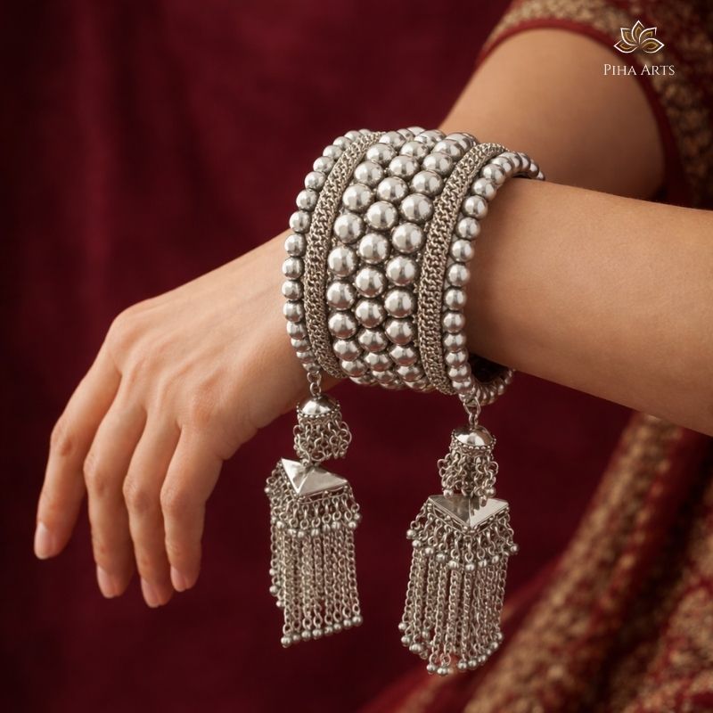 Oxidised Silver Spiral Bangle with Ghungroo Drops