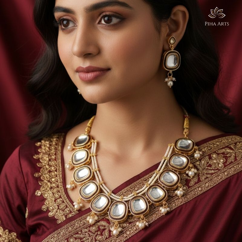 Kundan Pearl Necklace Set for Bridal & Wedding Wear | Gold Plated