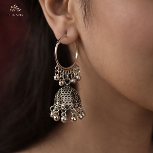 Oxidised Silver Hoop Jhumka Earrings with Ghungroo