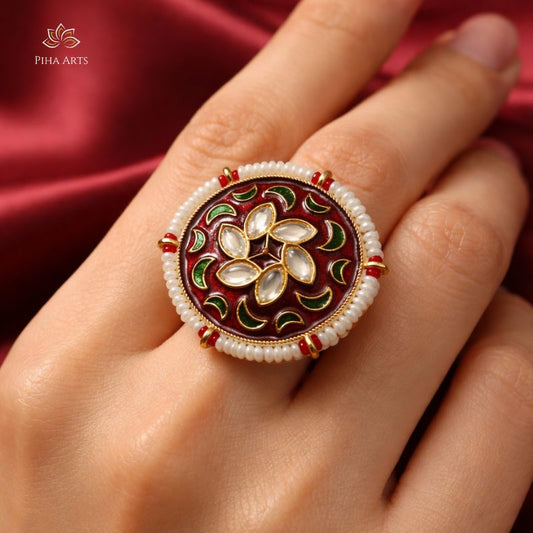 Lightweight Meenakari Moti Border Ring for Women