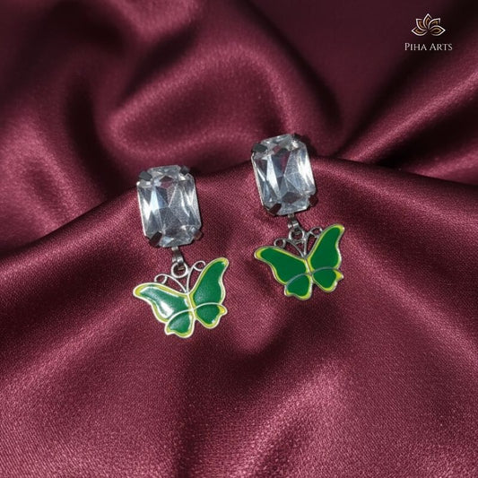 Elegant Green Butterfly Crystal Drop Earrings