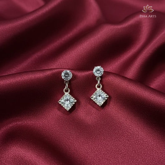 Classic Silver Rhombus Crystal Drop Earrings