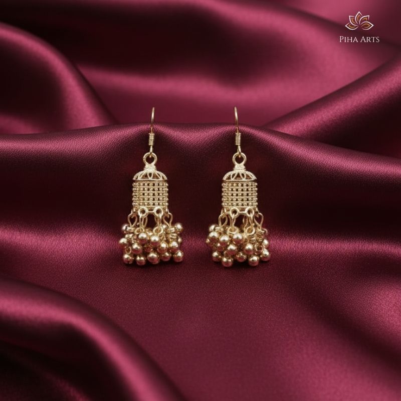 Contemporary Gold Toned Cage Style Dangle Earrings