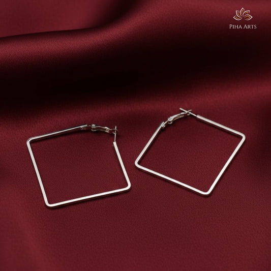 Sleek Silver Minimalist Square Hoop Earrings
