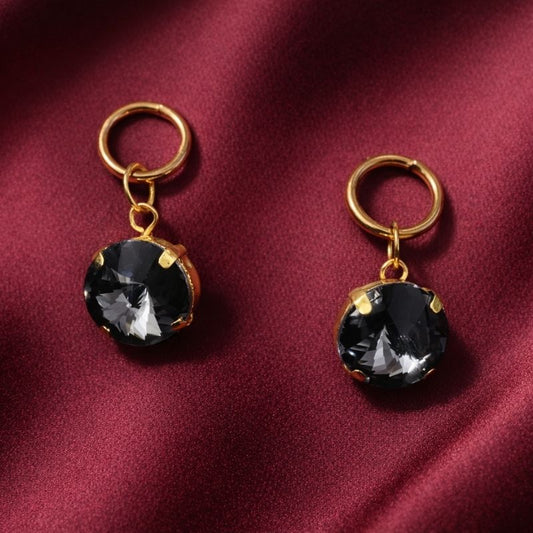 Minimalist Black Crystal Gold Toned Drop Earrings