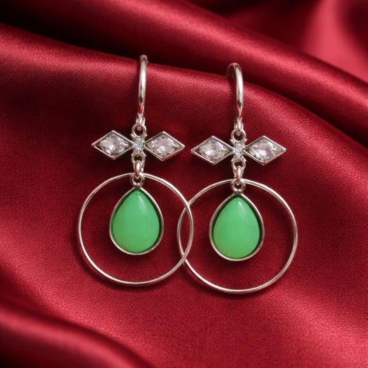 Teal Green Floral Enamel Dome Jhumkas with Gold Beads