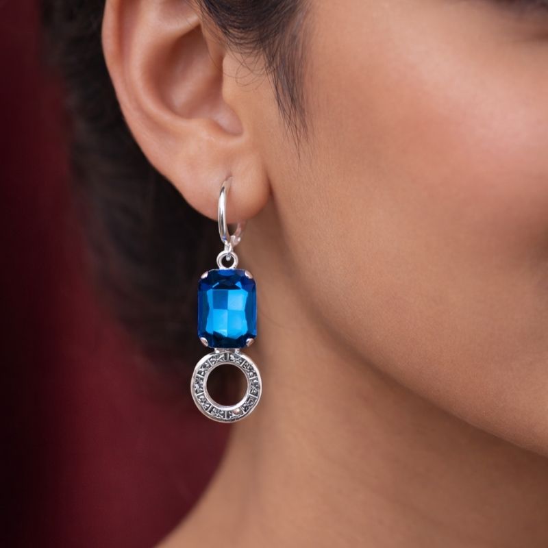 Light Blue Enamel Floral Dome Jhumka Earrings with Gold Accents