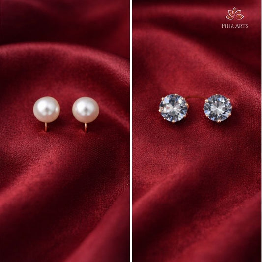 Daily Wear 3-Pair Stud Set: Clover, Pearl & AD Crystal