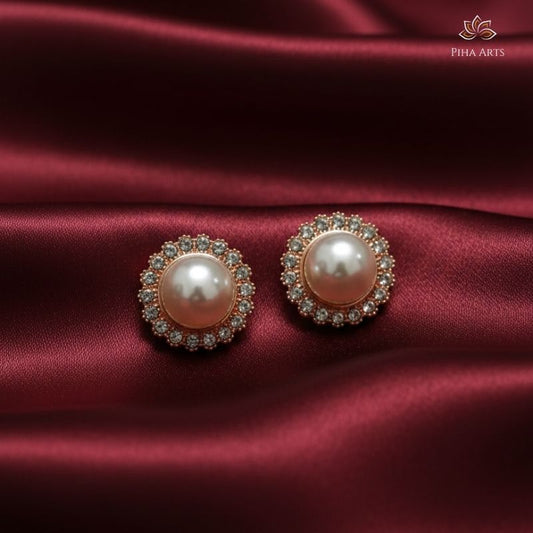 Timeless Pearl and Crystal Halo Stud Earrings - Rose Gold Toned