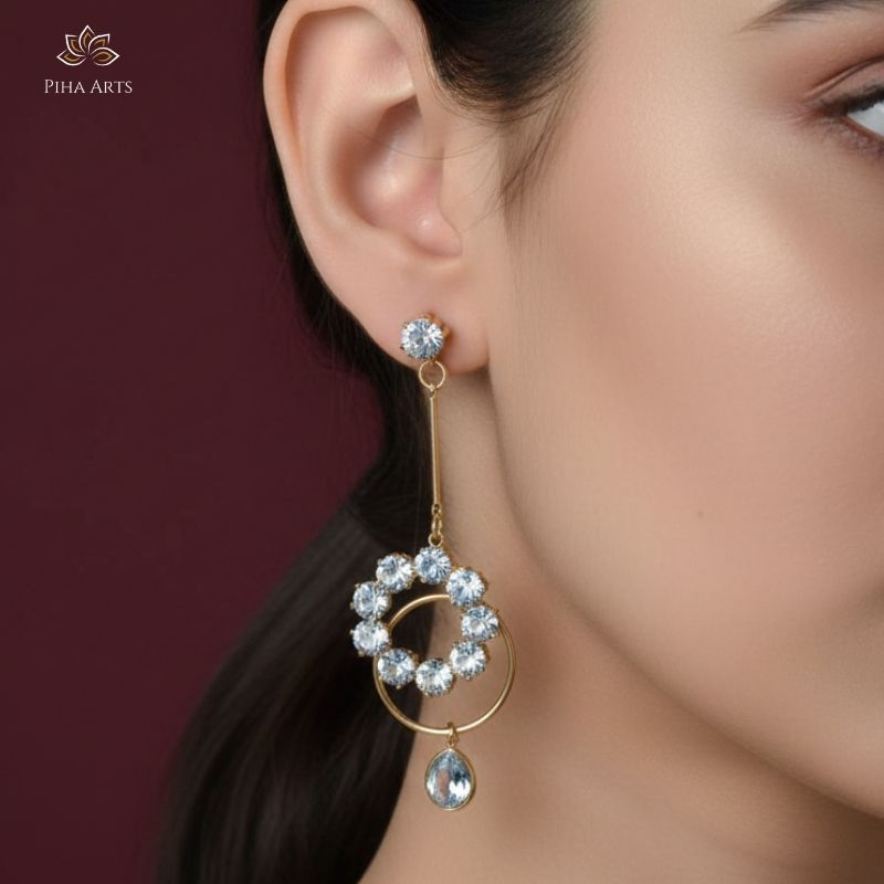 Gold Toned Crystal Wreath & Hoop Drop Earrings