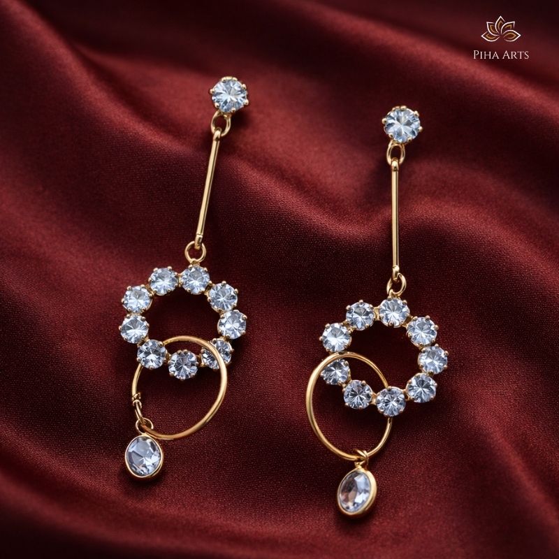 Gold Toned Crystal Wreath & Hoop Drop Earrings