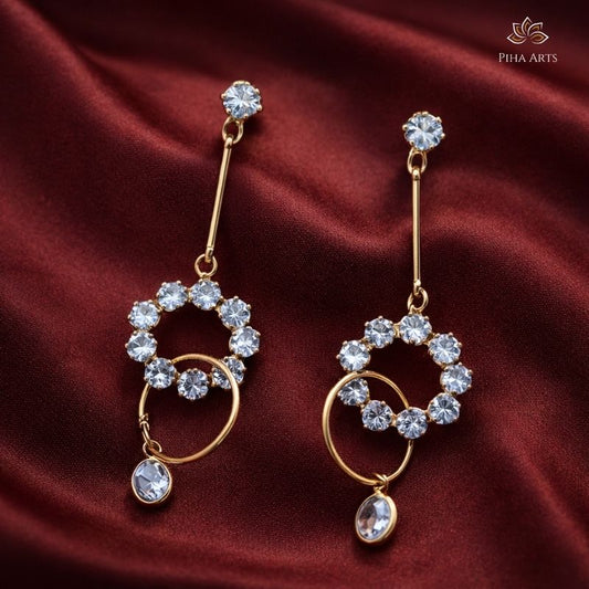 Gold Toned Crystal Wreath & Hoop Drop Earrings