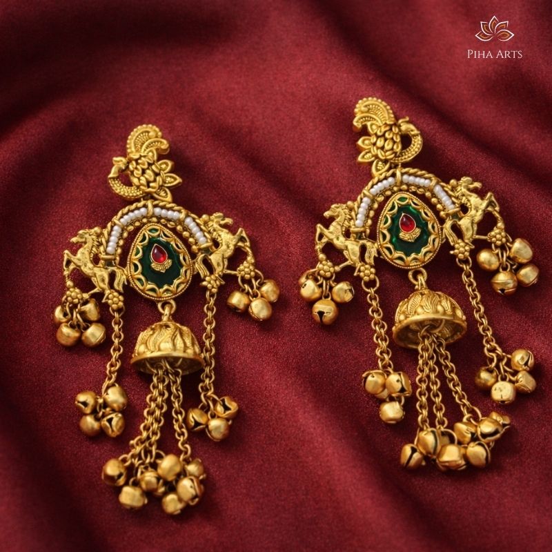 Heavy Antique Gold Kashmiri Jhumka Earrings