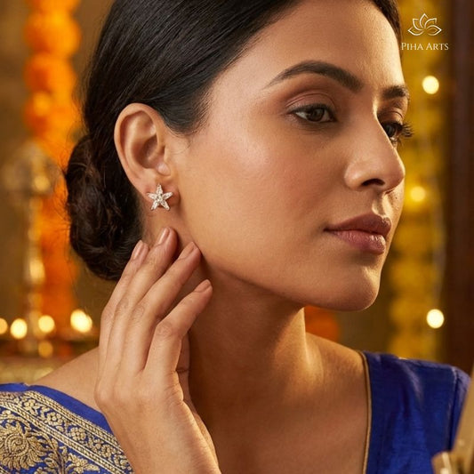 AD Diamond Star Stud Earrings in Gold Finish for Women