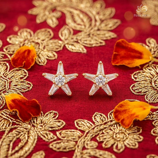 AD Diamond Star Stud Earrings in Gold Finish for Women