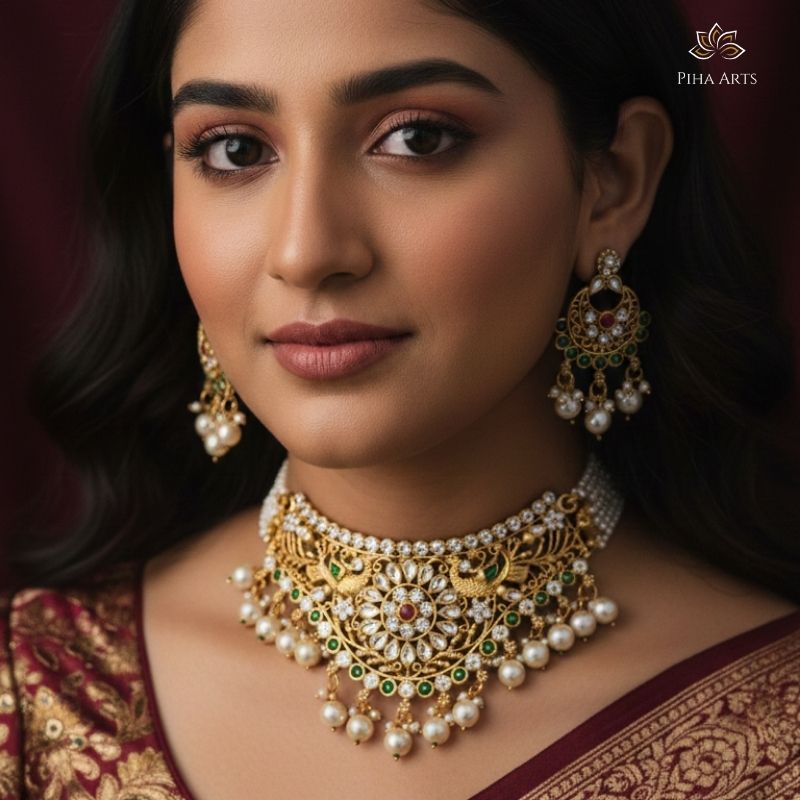 Jodhpuri Haar Kundan Pearl Necklace Set with Earrings