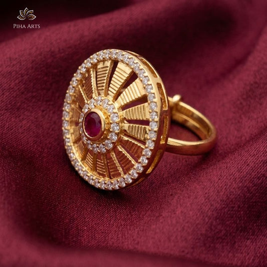 Luxury Gold AD Diamond Ring with Ruby Stone
